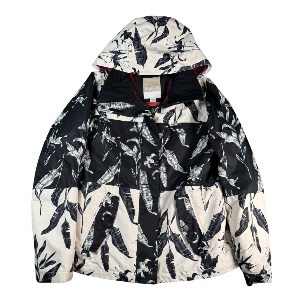 Roxy DryFlight 10K Snow Jacket Women S Black White Floral Insulated Snowboarding